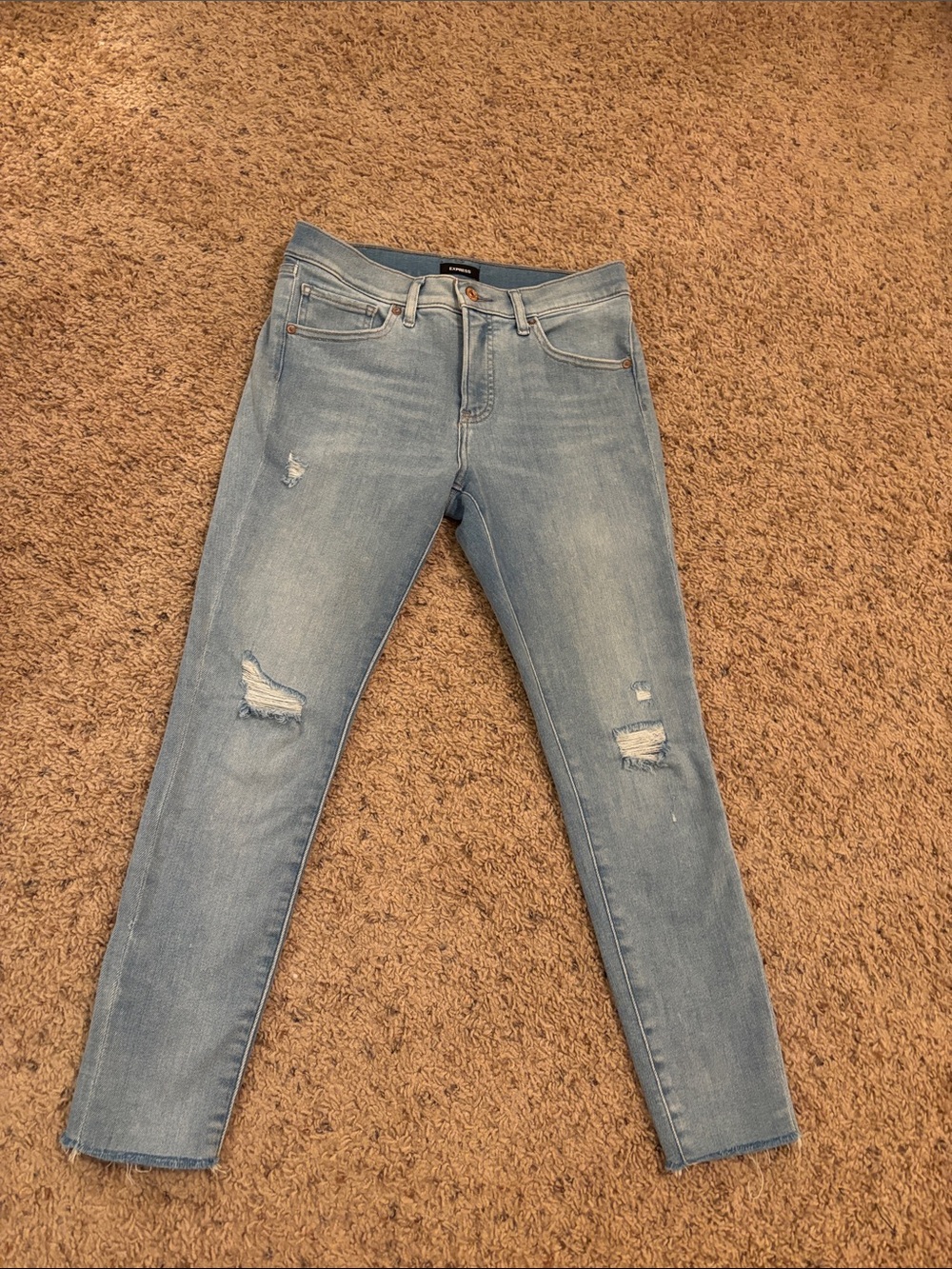 Express Women's Light Blue Distressed Skinny Petite Midrise Jeans